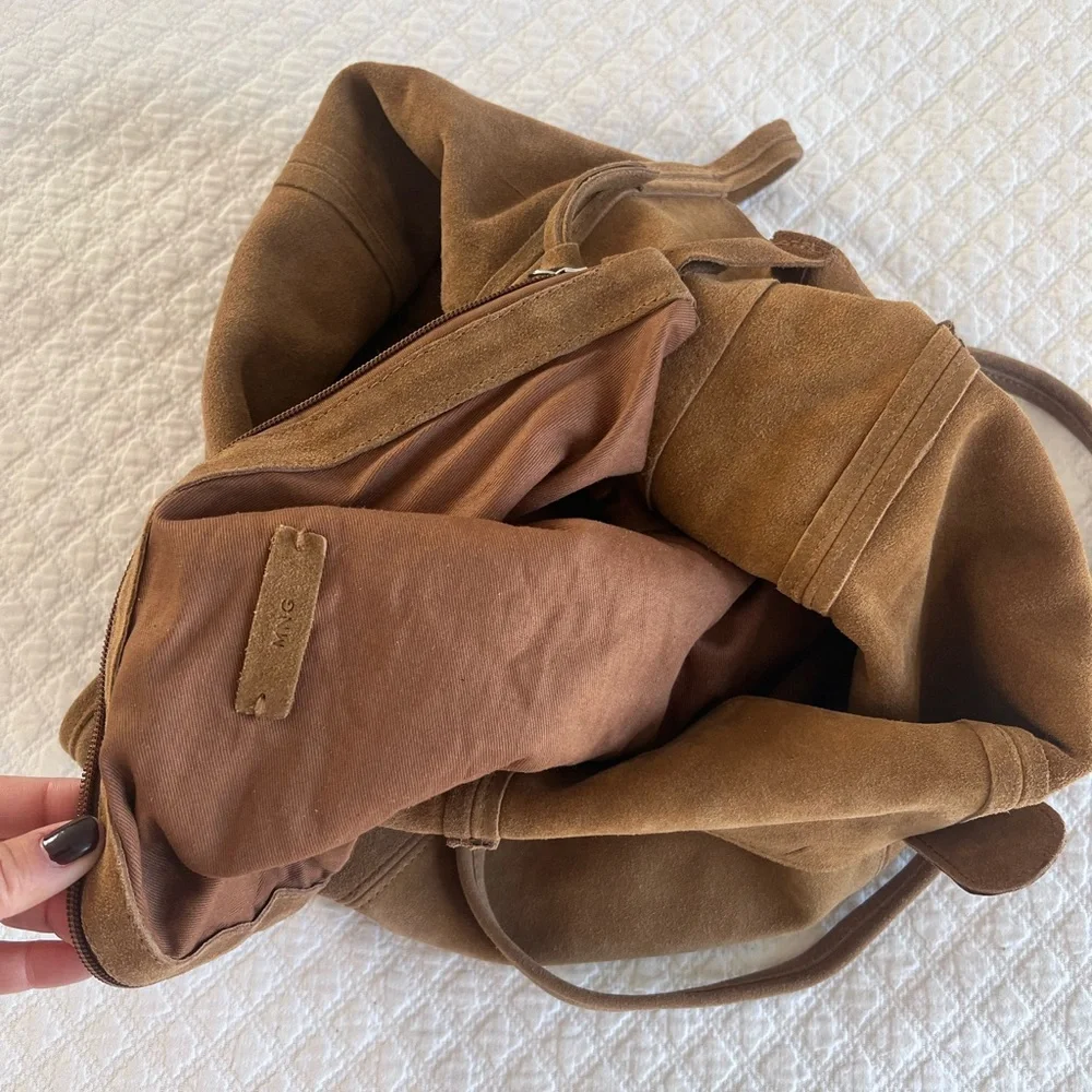 Mango Brown Leather Suede Tote Bag - Picture 2 of 6
